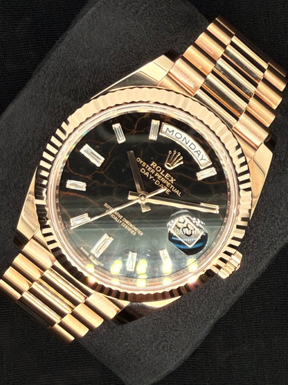 Rolex Day-Date 40 Everose Gold Watch Eisenkiesel Diamond Baguette Dial 228235 | 2022 | 40mm