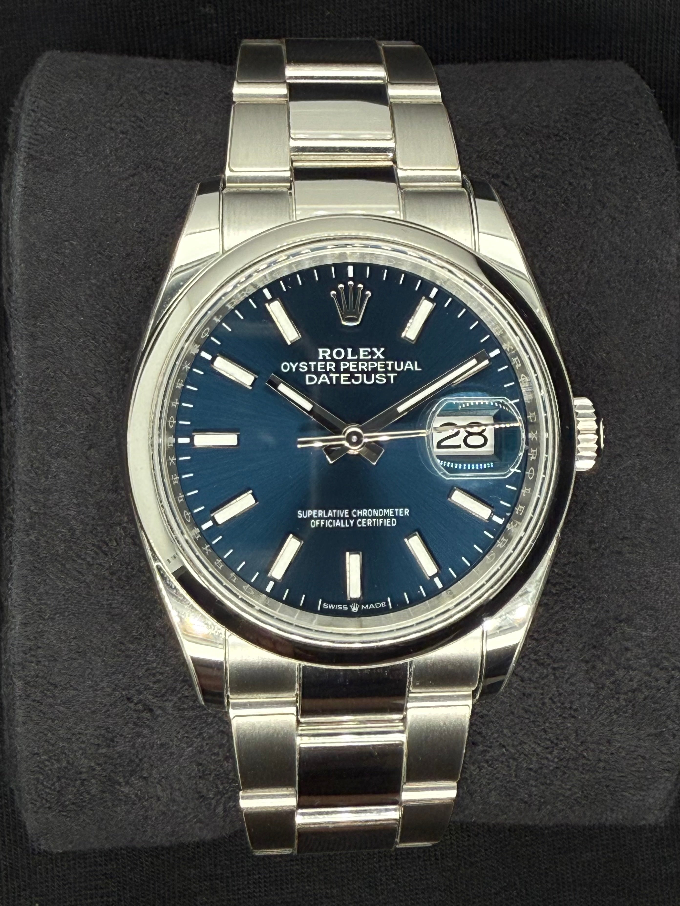 Rolex Datejust 36 Blue Sticks Dial Smooth Bezel Oystersteel