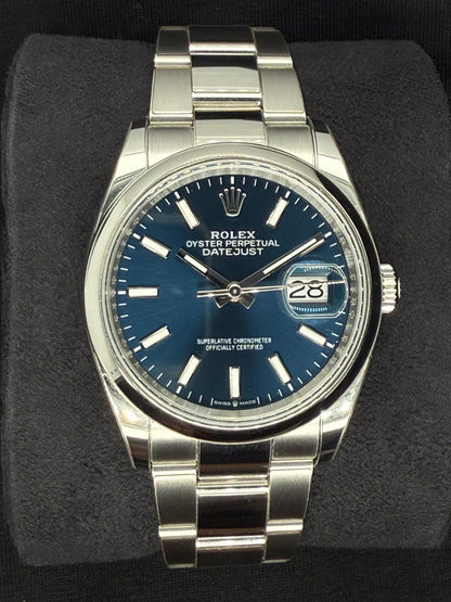 Rolex Datejust 36 Blue Sticks Dial Smooth Bezel Oystersteel | 126200 | 2024 | 36mm