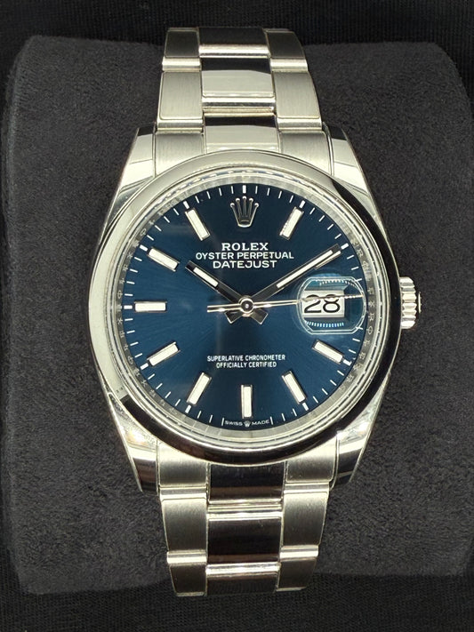 Rolex Datejust 36 Blue Sticks Dial Smooth Bezel Oystersteel | 126200 | 2024 | 36mm