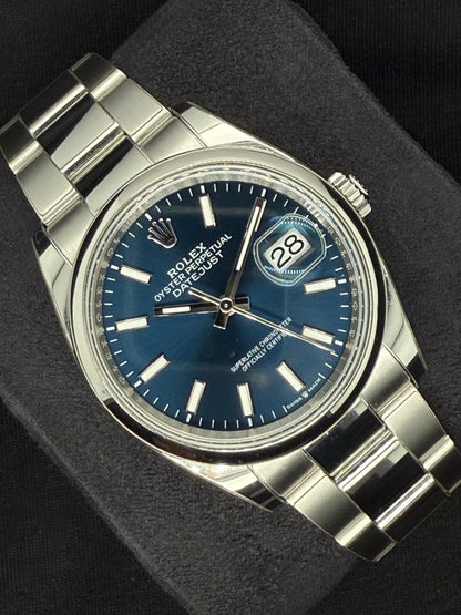 Rolex Datejust 36 Blue Sticks Dial Smooth Bezel Oystersteel | 126200 | 2024 | 36mm