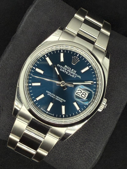 Rolex Datejust 36 Blue Sticks Dial Smooth Bezel Oystersteel | 126200 | 2024 | 36mm