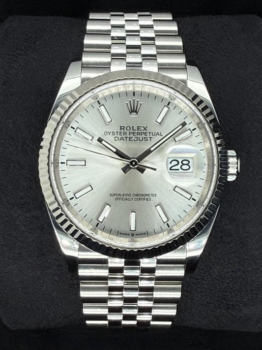 Rolex Datejust 36 Silver 'Sticks' Dial Fluted Jubilee 126234 | 2025 | 36mm