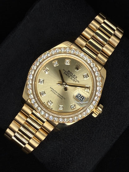 Rolex Lady Datejust 18ct Yellow gold with Champagne Diamond Dial and Factory-Set Diamond Bezel 279138RBR | 2021 | 28mm