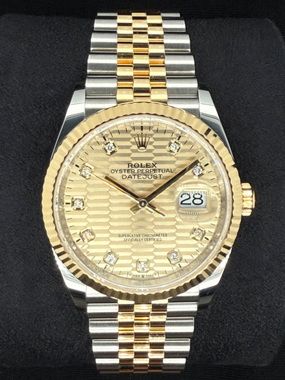 Rolex Datejust 36 Two-Tone Yellow Gold Champagne Motif Diamond Dial 126233 | 2023 | 36mm