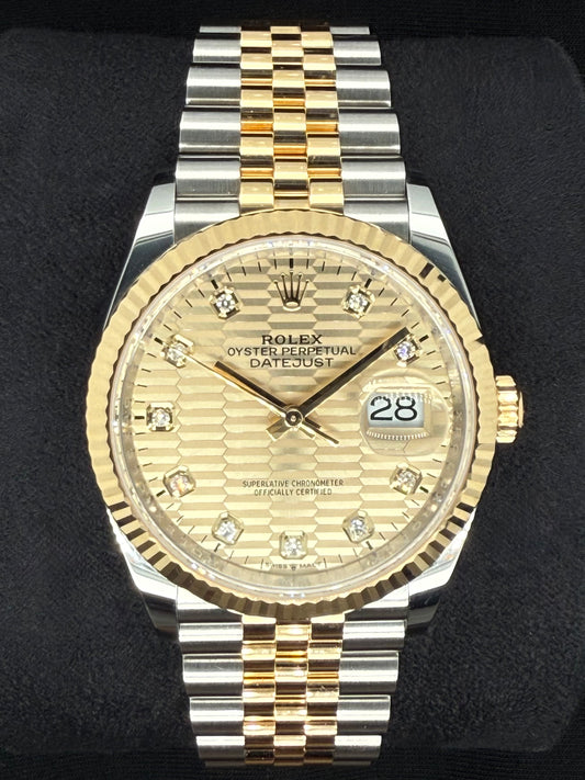 Rolex Datejust 36 Two-Tone Yellow Gold Champagne Motif Diamond Dial 126233 | 2023 | 36mm