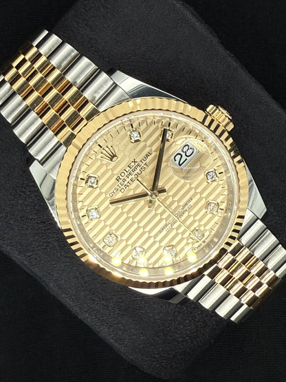 Rolex Datejust 36 Two-Tone Yellow Gold Champagne Motif Diamond Dial 126233 | 2023 | 36mm