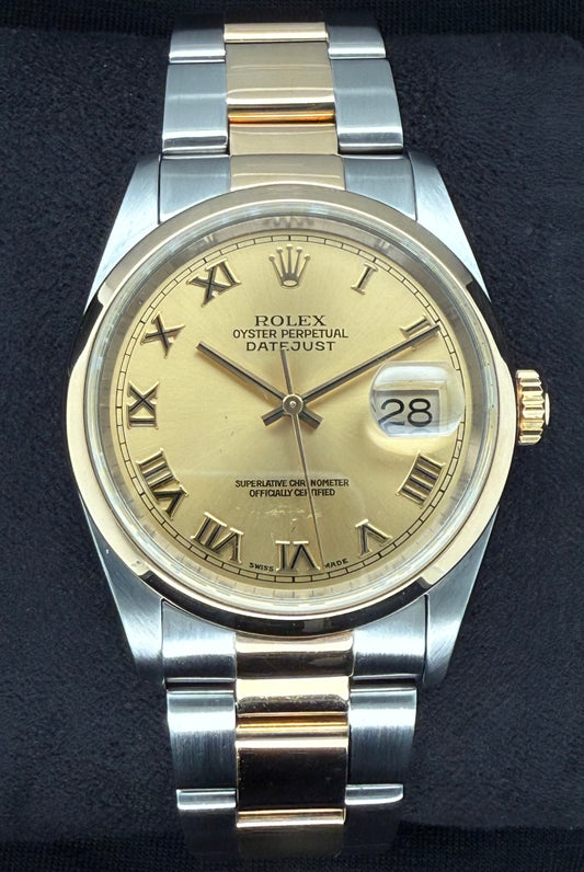 Rolex Datejust 36 Two-Tone Yellow Gold Champagne Roman Diamond Dial 116203