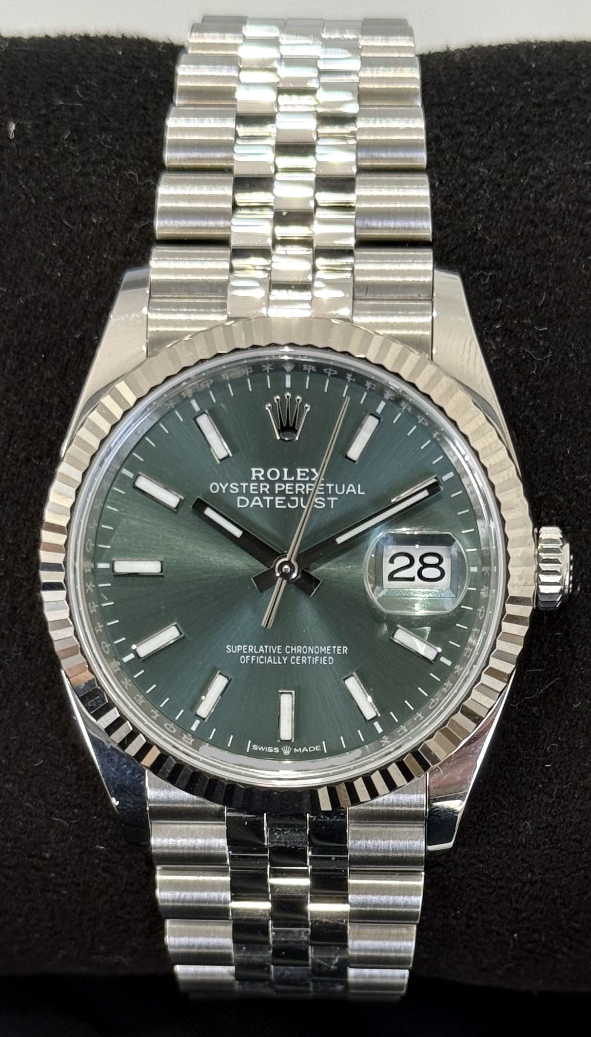 Rolex Datejust 36 Mint Green Dial Fluted Jubilee 126234 front