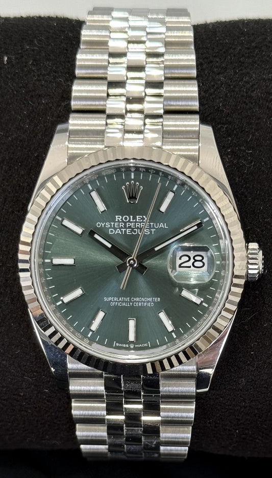 Rolex Datejust 36 Mint Green Dial Fluted Jubilee 126234 front