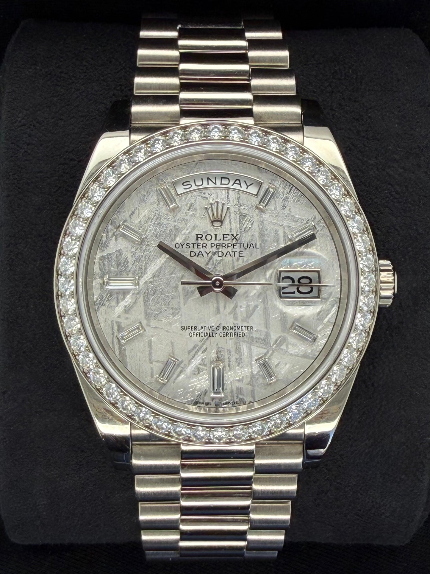 Rolex Day-Date 40 White Gold with Meteorite Diamond Dial and Factory-Set Diamond Bezel 228349RBR | 2021 | 40mm