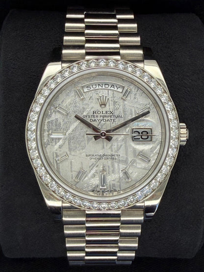 Rolex Day-Date 40 White Gold with Meteorite Diamond Dial and Factory-Set Diamond Bezel 228349RBR | 2021 | 40mm