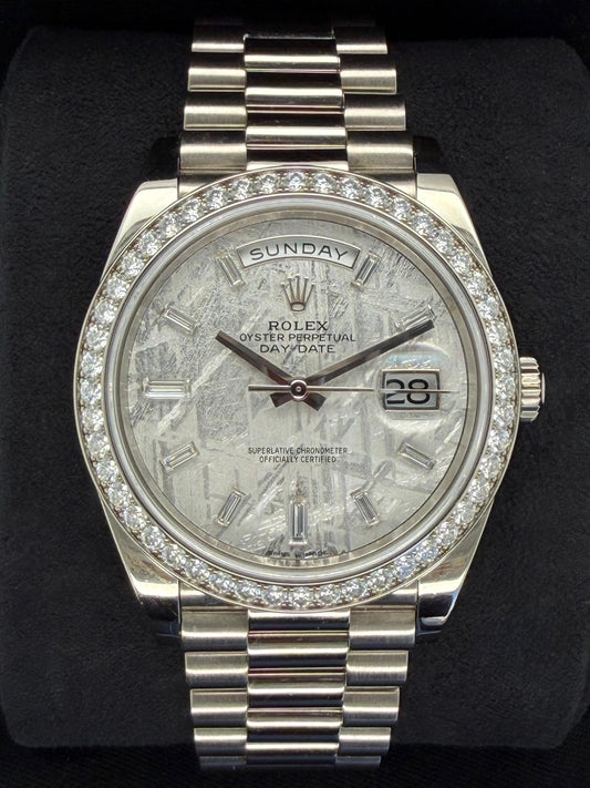 Rolex Day-Date 40 White Gold with Meteorite Diamond Dial and Factory-Set Diamond Bezel 228349RBR | 2021 | 40mm