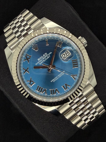 Rolex Datejust 41 Azzurro Blue Roman Dial Fluted Bezel Steel Jubilee 126334 | 2025 | 41mm