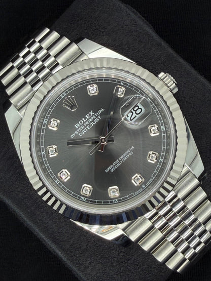 Rolex Datejust 41 Rhodium Grey Diamond Dial Fluted Jubilee Steel 126334 | 2026 | 41mm