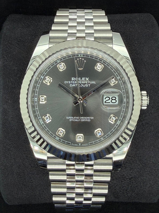 Rolex Datejust 41 Rhodium Grey Diamond Dial Fluted Jubilee Steel 126334 | 2026 | 41mm