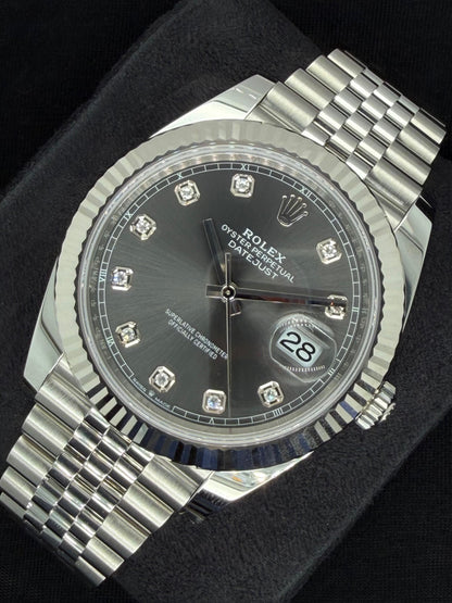 Rolex Datejust 41 Rhodium Grey Diamond Dial Fluted Jubilee Steel 126334 | 2026 | 41mm