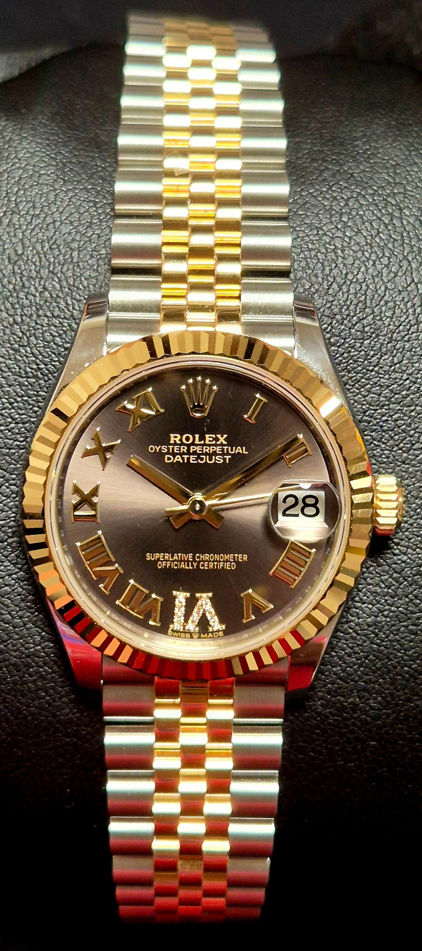 Rolex Datejust 31 Two Tone Yellow Gold Dark Grey Roman Numeral Diamond Dial Jubilee 278273 front