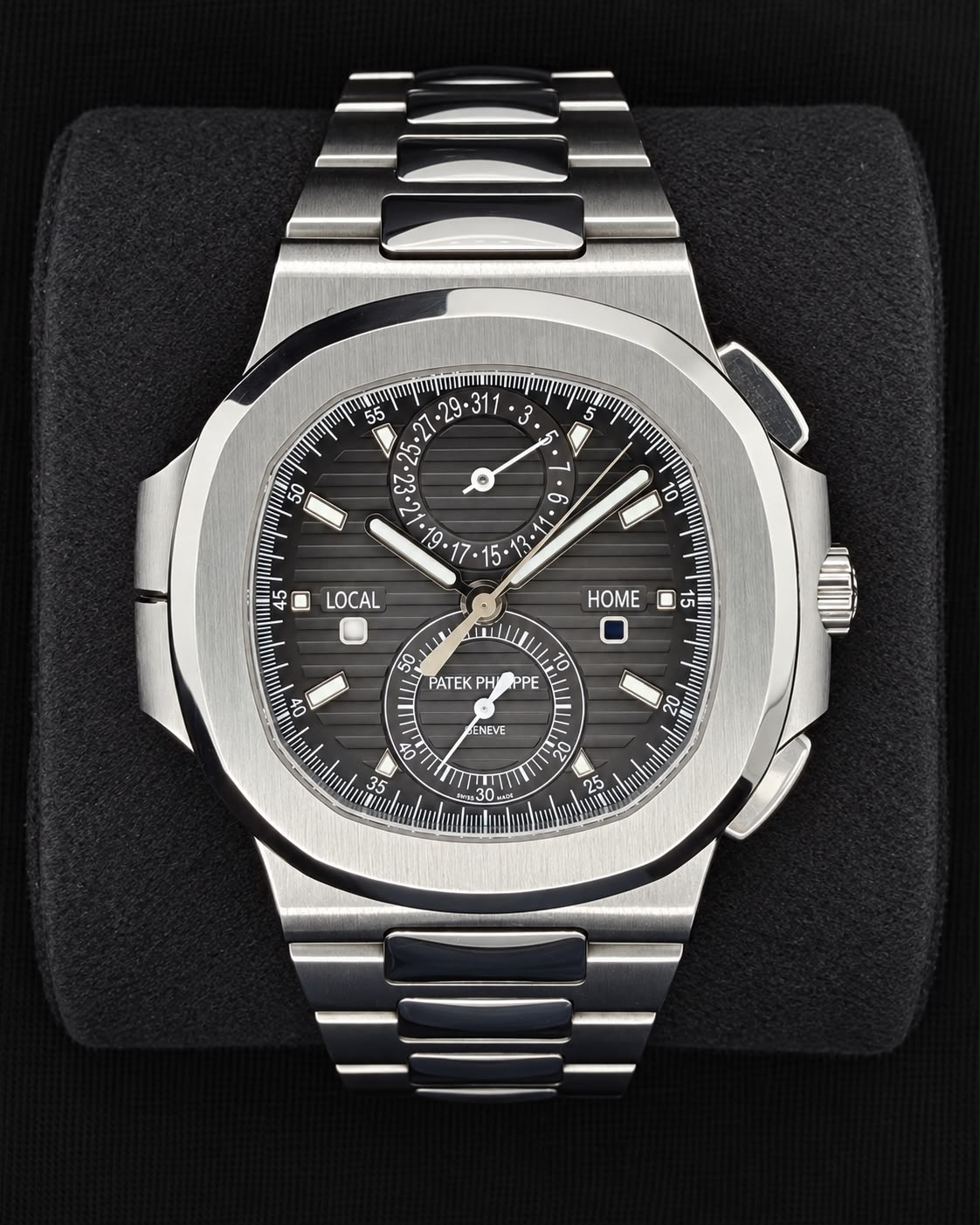 Patek Philippe Nautilus Travel Time Chronograph Black Noir Trame Dial Stainless Steel 5990/1A-001 | 2021 | 40.5mm