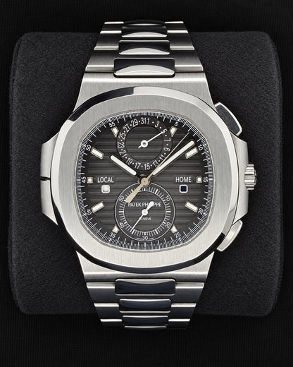 Patek Philippe Nautilus Travel Time Chronograph Black Noir Trame Dial Stainless Steel 5990/1A-001 | 2021 | 40.5mm