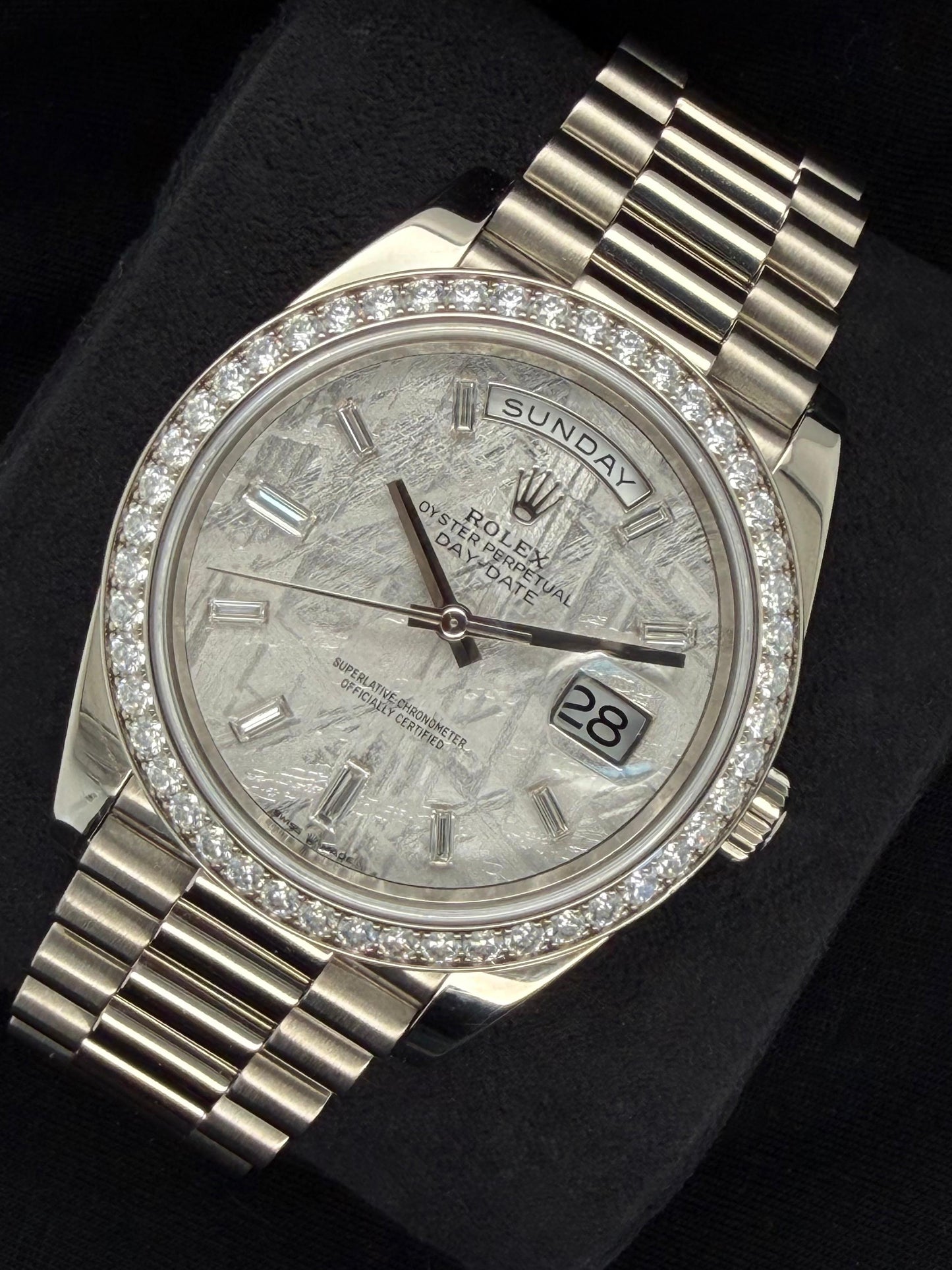 Rolex Day-Date 40 White Gold with Meteorite Diamond Dial and Factory-Set Diamond Bezel 228349RBR | 2021 | 40mm