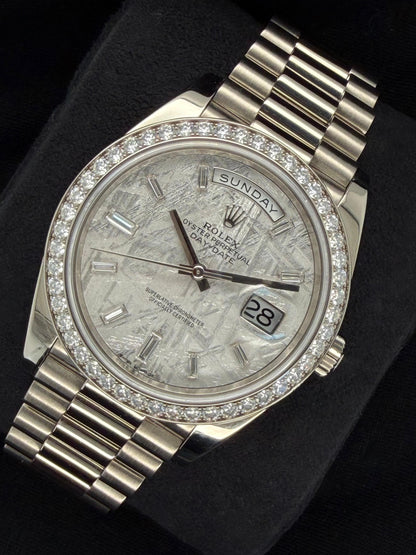 Rolex Day-Date 40 White Gold with Meteorite Diamond Dial and Factory-Set Diamond Bezel 228349RBR | 2021 | 40mm