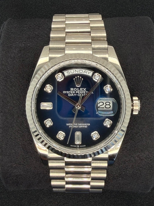 Rolex Day-Date 36 Ombré Blue Diamond Dial White Gold 128239 | 2021 | 36mm