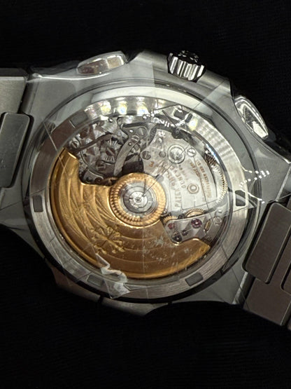 Patek Philippe Nautilus Travel Time Chronograph Black Noir Trame Dial Stainless Steel 5990/1A-001 open case