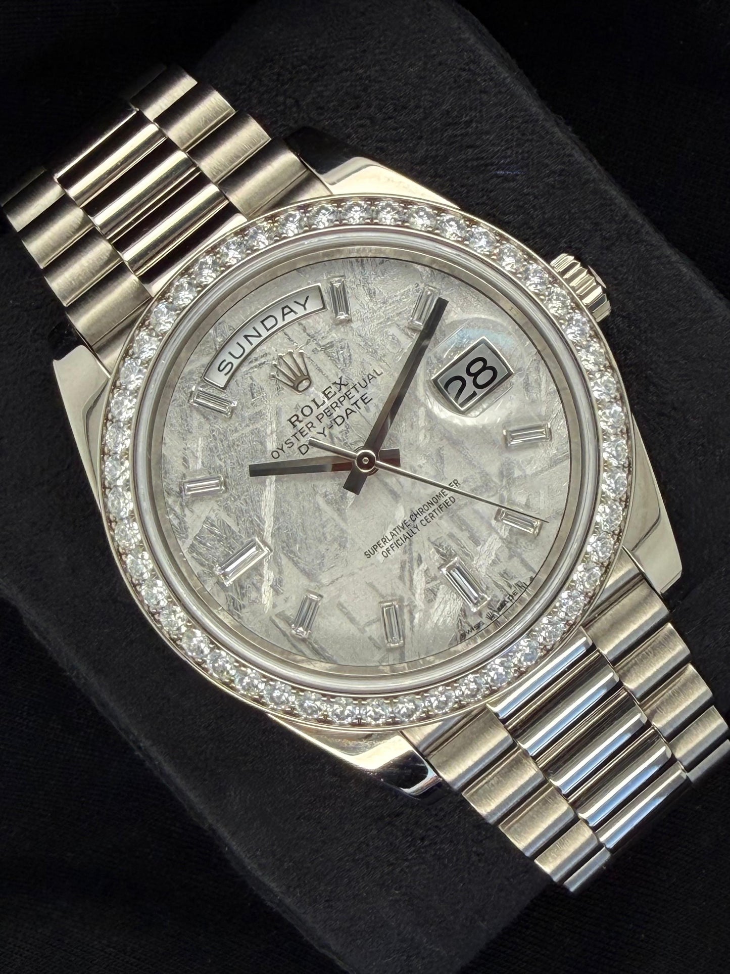Rolex Day-Date 40 White Gold with Meteorite Diamond Dial and Factory-Set Diamond Bezel 228349RBR | 2021 | 40mm