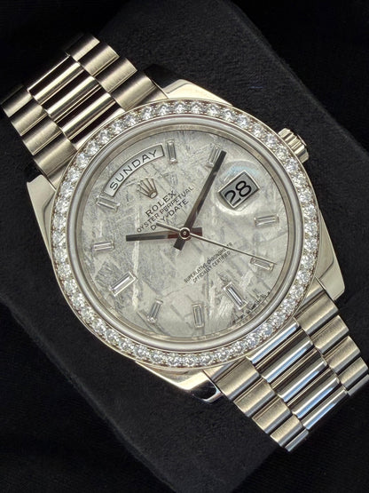 Rolex Day-Date 40 White Gold with Meteorite Diamond Dial and Factory-Set Diamond Bezel 228349RBR | 2021 | 40mm