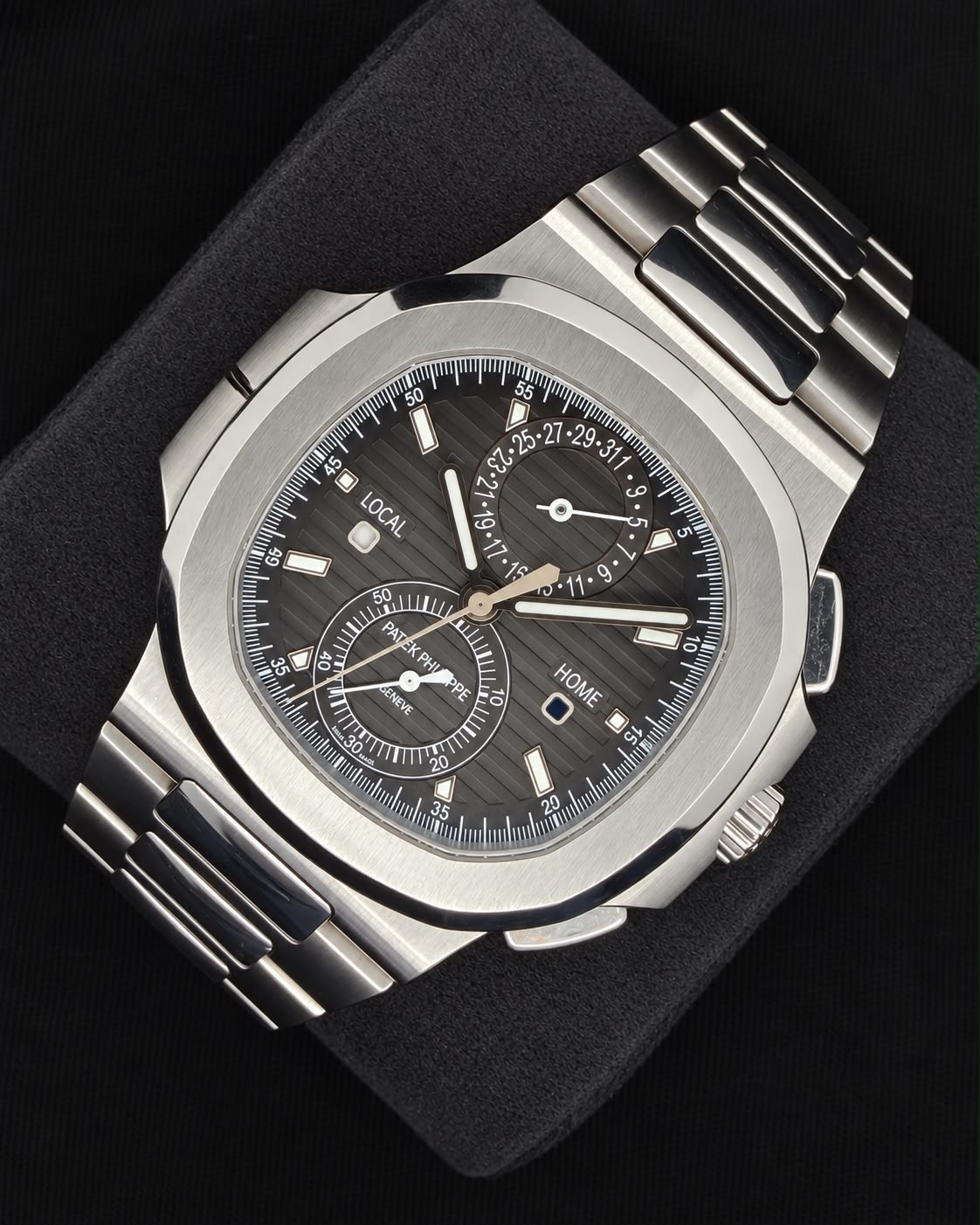 Patek Philippe Nautilus Travel Time Chronograph Black Noir Trame Dial Stainless Steel 5990/1A-001 | 2021 | 40.5mm